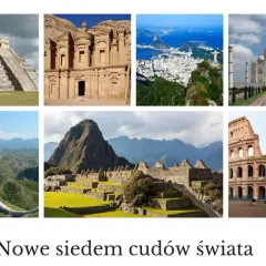 Kolekcja 7 cudów świata UNESCO: piramida Chichen Itza, Petra, Rio de Janeiro, Tadź Mahal, Wielki Mur Chiński, Machu Picchu, Koloseum.
