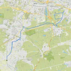 Mapa z zaznaczonymi trasami rowerowymi Katowice, prowadzącymi przez tereny zielone i osiedla.
