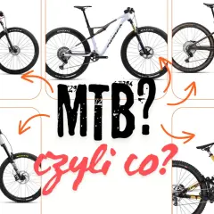 Różne rodzaje rowerów górskich (MTB) - od hardtaili po pełne zawieszenie i rowery elektryczne.
