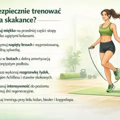 Kobieta skacze na skakance, ilustracja pokazuje jak uzyskać najlepsze skakanie na skakance efekty, dbając o technikę i bezpieczeństwo.