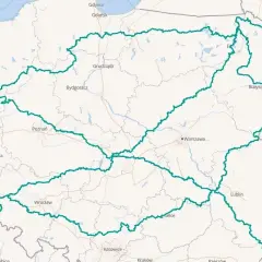 Mapa Polski z zaznaczonymi trasami, obejmującymi m.in. Lublin i tereny lubelszczyzny.