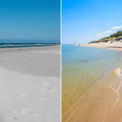 Piękna plaża w Choczewie. Jasny piasek, spokojne morze i błękitne niebo. Idealne miejsce na wypoczynek.