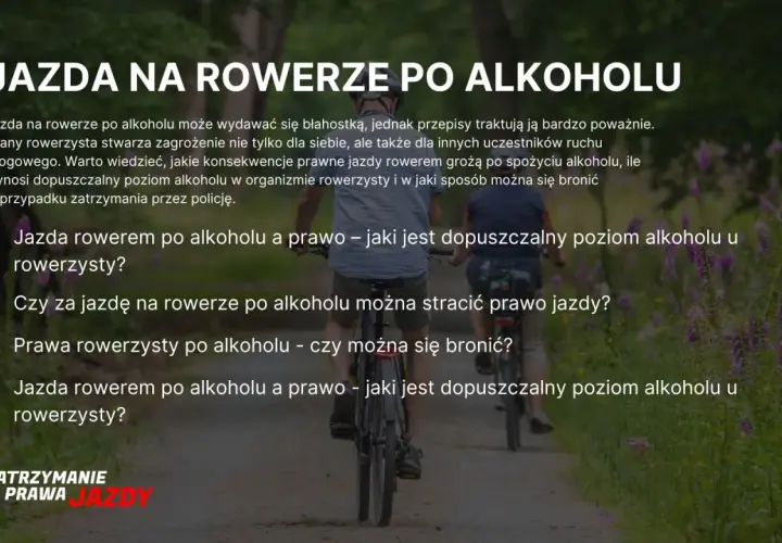 Dwaj panowie jadą na rowerach po lesie. Temat: jazda rowerem po alkoholu i jej konsekwencje.