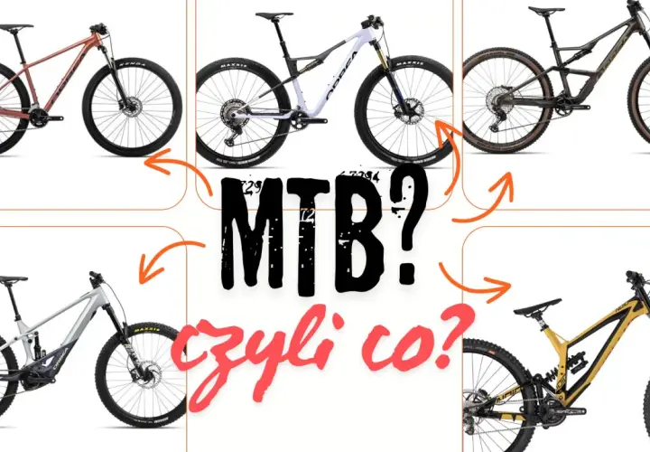 Różne rodzaje rowerów górskich (MTB) - od hardtaili po pełne zawieszenie i rowery elektryczne.
