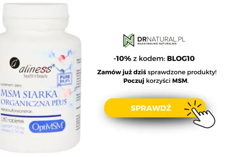 Suplement diety Aliness MSM Siarka Organiczna Plus, 180 tabletek. Poczuj korzyści siarki organicznej dla zdrowia.