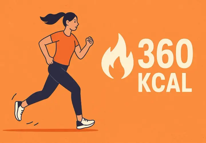 Dziewczyna biegnie, spalając 360 kcal.