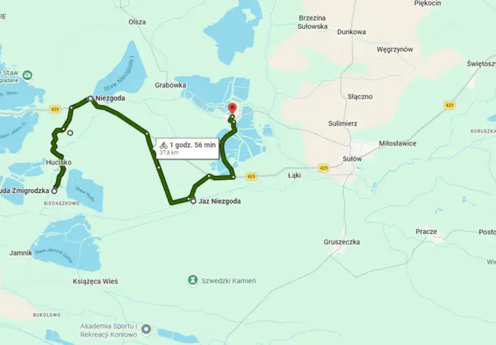 Trasa rowerowa przez malowniczą Dolinę Baryczy, wiodąca przez Niezgodę, Hucisko i Jaz Niezgoda.
