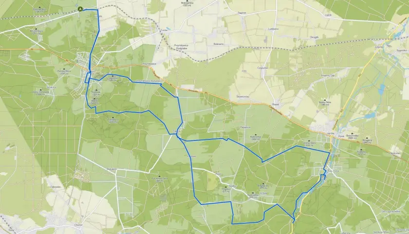 Trasy rowerowe Olsztyn: mapa wyznacza malowniczą pętlę przez lasy i wzgórza, idealną na aktywny wypoczynek.