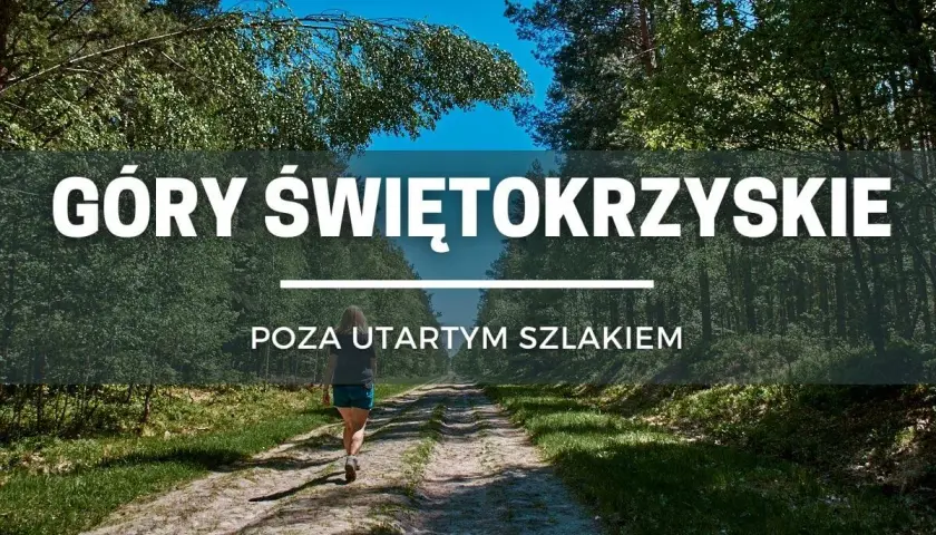 Kobieta idzie leśną drogą w Górach Świętokrzyskich, odkrywając mniej znane szlaki.