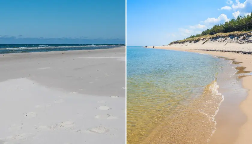 Piękna plaża w Choczewie. Jasny piasek, spokojne morze i błękitne niebo. Idealne miejsce na wypoczynek.