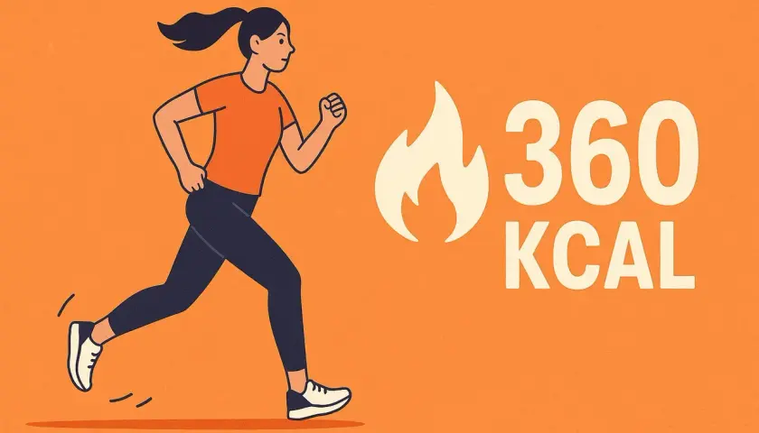 Dziewczyna biegnie, spalając 360 kcal.