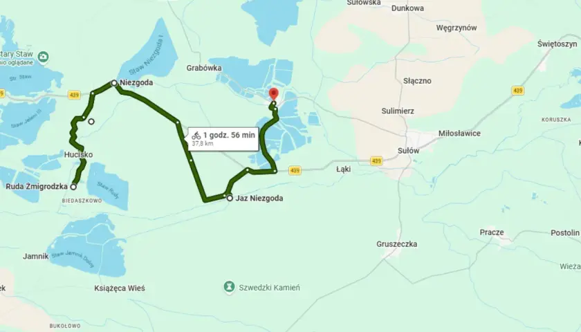 Trasa rowerowa przez malowniczą Dolinę Baryczy, wiodąca przez Niezgodę, Hucisko i Jaz Niezgoda.