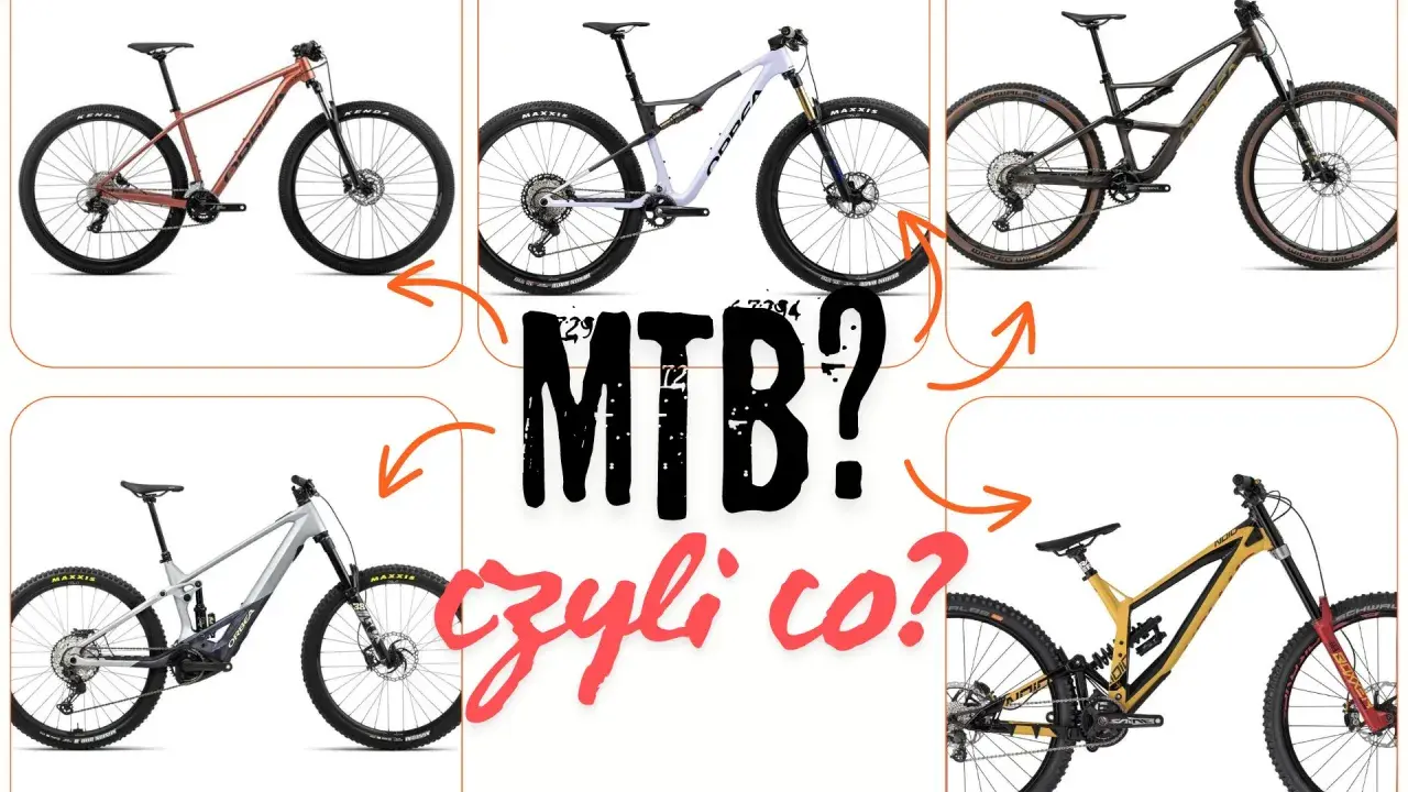 Różne rodzaje rowerów górskich (MTB) - od hardtaili po pełne zawieszenie i rowery elektryczne.