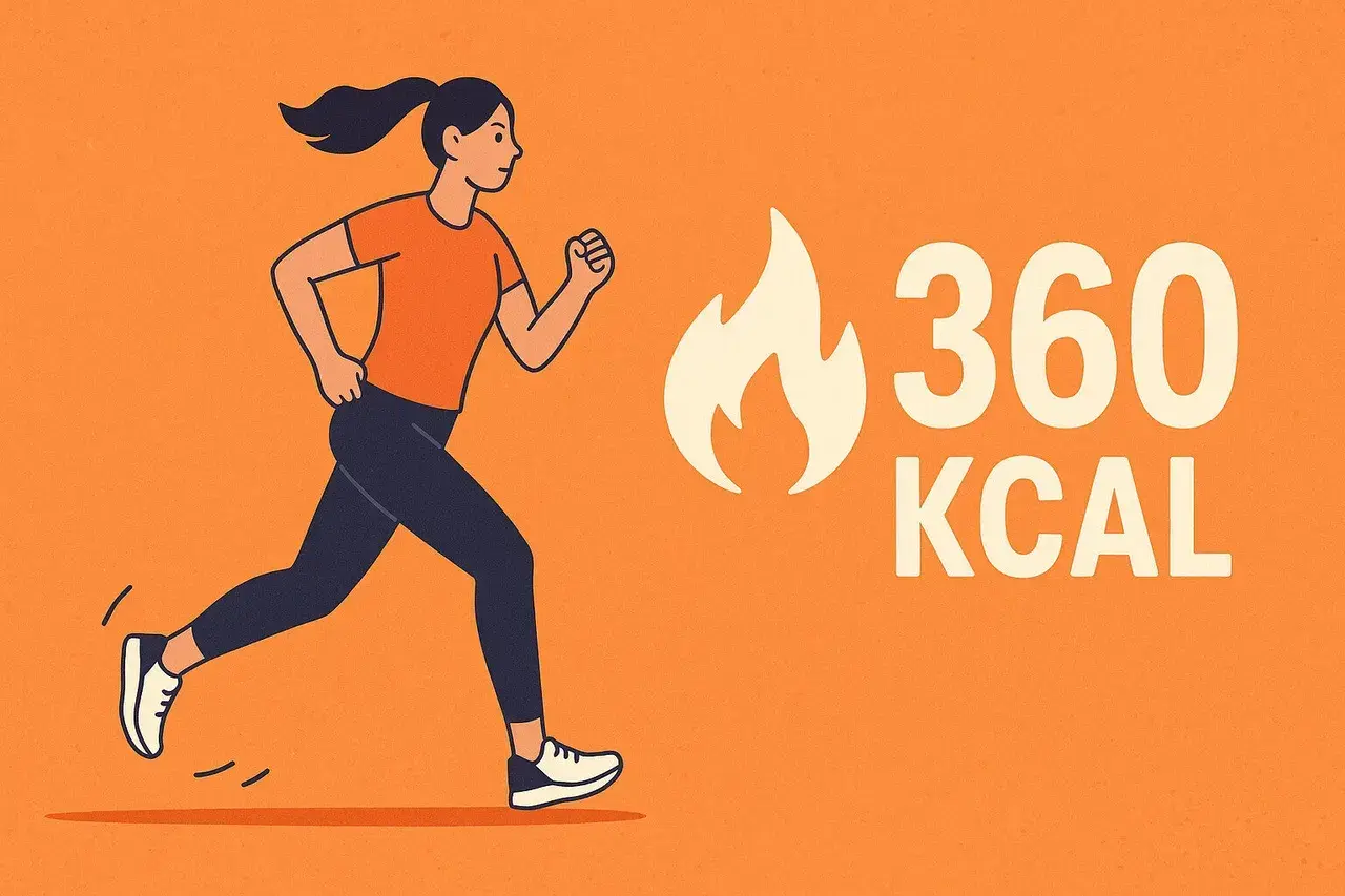 Dziewczyna biegnie, spalając 360 kcal.