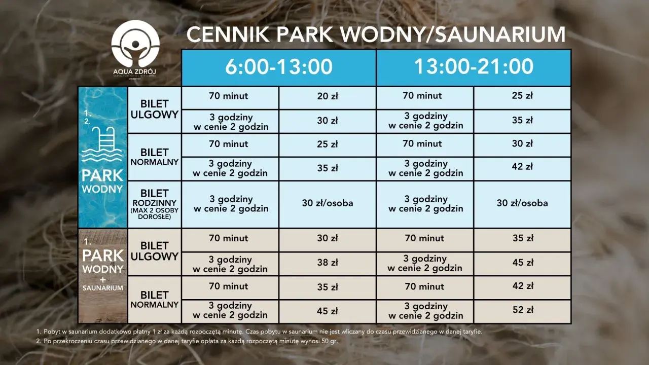 Cennik Bardejowskie Termy: bilety ulgowe, normalne i rodzinne na park wodny i saunarium. Sprawdź ceny od 6:00 do 21:00.