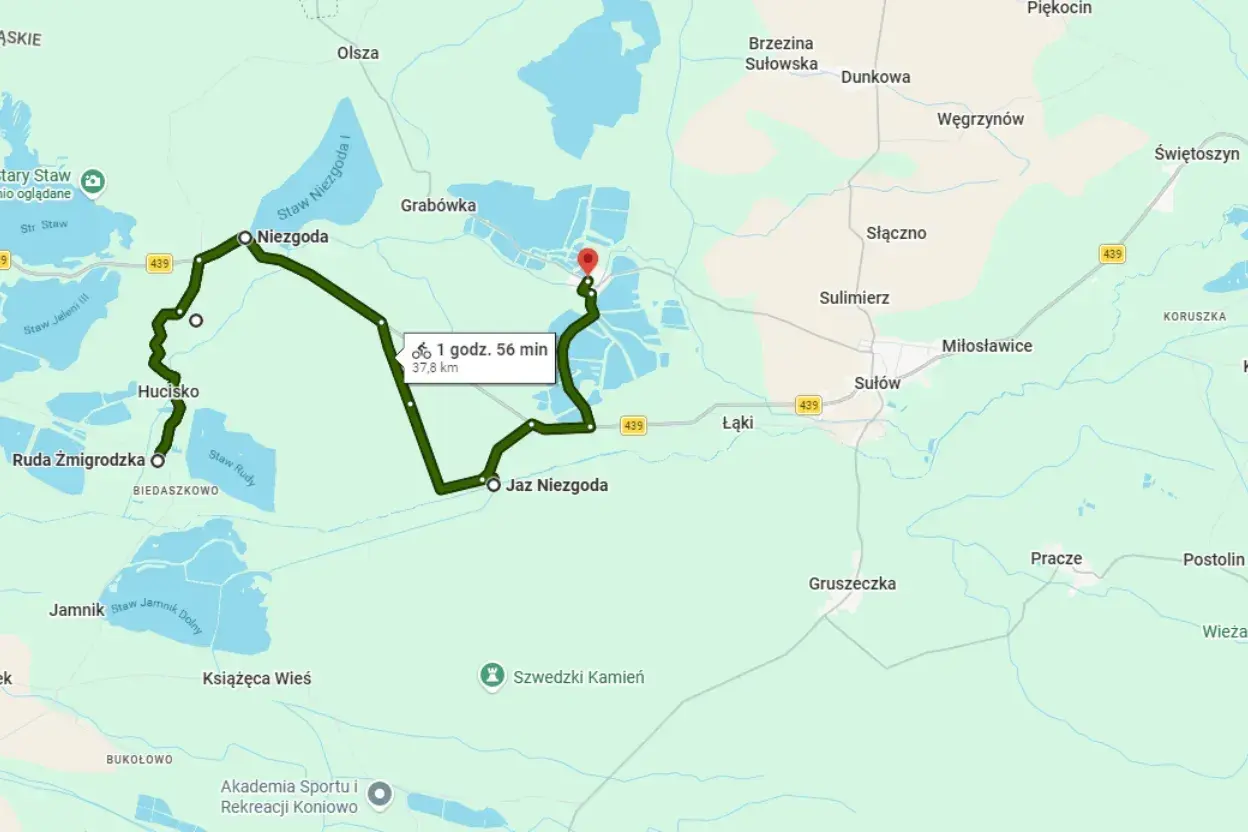 Trasa rowerowa przez malowniczą Dolinę Baryczy, wiodąca przez Niezgodę, Hucisko i Jaz Niezgoda.