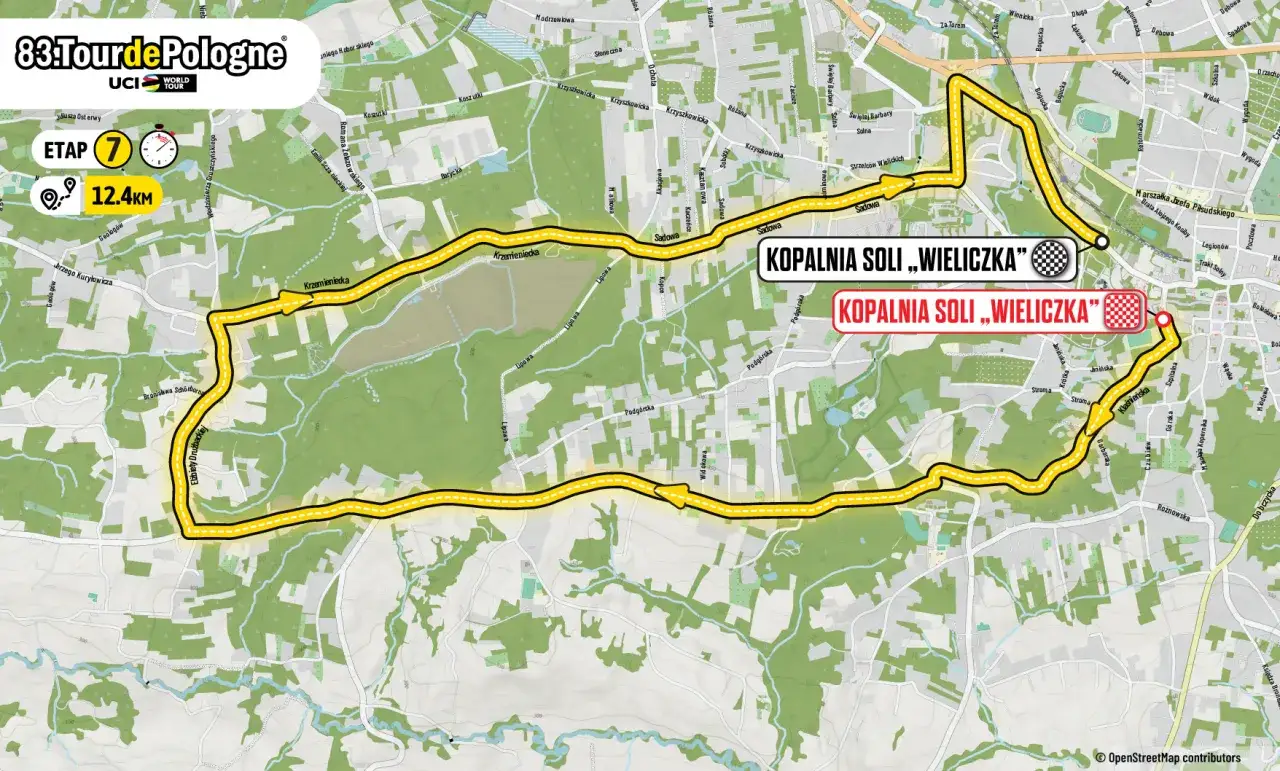 Mapa 83. Tour de Pologne z zaznaczoną trasą etapu 7 do Kopalni Soli