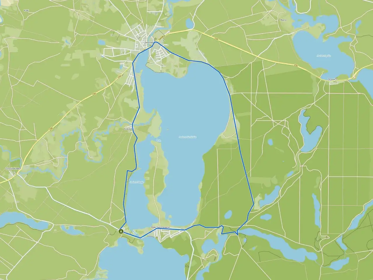Mapa Bory Tucholskie: malownicze trasy rowerowe wokół jezior Karsińskie i Długie, przez Swornegacie i Male Swornegacie.